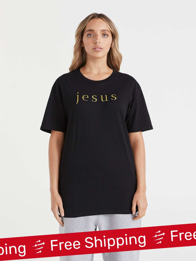 Jesus Gold - Black christian shirt for women