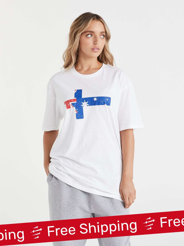 Cross Flag - White christian shirt for women